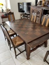 Belle table bretonne en chêne massif + 6 chaises assorties 