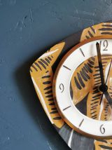Horloge formica vintage pendule murale silencieuse ocre gris