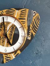 Horloge formica vintage pendule murale silencieuse ocre gris