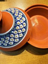 Grande tajine terre cuite décors multicolores