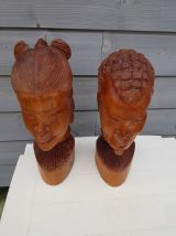 paire de statues buste africaine en bois