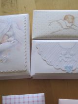 5 boites a dragées baptême anciennes vintage neuve 