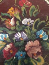 Petit cadre en métal doré et peinture sur bois