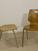 Paire de chaises empilable en bois contreplaqué Plywood. Réf