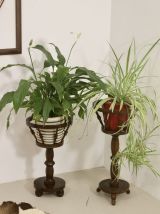 Paire de porte-plante vintage en bois avec pieds ronds année