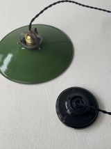 ANCIENNE SUSPENSION INDUSTRIELLE EMAILLEE VERTE 31 cm 