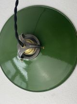 ANCIENNE SUSPENSION INDUSTRIELLE EMAILLEE VERTE 31 cm 