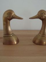 Serre livres canards vintage en bronze doré