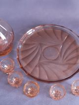 Service à liqueur en verre transparent coloré rosé