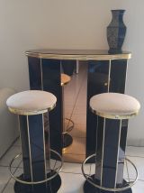 Bar a cocktail 1980 et deux tabourets 