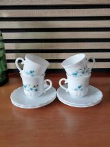 Ensemble de 4 tasses à café et soucoupes, VERONICA MYOSOTIS
