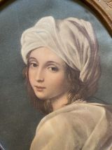 Cadre ovale doré peinture sur soie.
