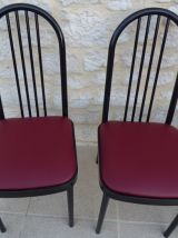 Lot de 4 chaises métal avec assises en simili cuir bordeaux 