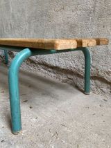 Banc d'école maternelle vintage bois et structure tubulaire 