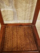 Petit meuble vintage bois et rotin tressé