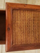 Petit meuble vintage bois et rotin tressé