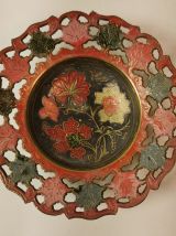 Bol Coupelle en laiton Émaillé Vintage Décor floral