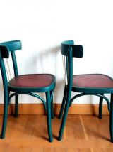 Paire de chaises en bois bistrot vert émeraude vintage 