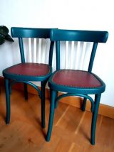 Paire de chaises en bois bistrot vert émeraude vintage 