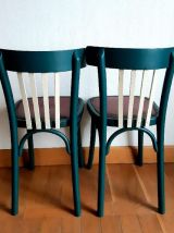 Paire de chaises en bois bistrot vert émeraude vintage 