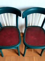 Paire de chaises en bois bistrot vert émeraude vintage 