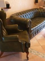 Canapé Chesterfield + Fauteuil + Pouf Très bon état