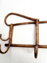 Porte-manteau mural en rotin vintage, vers 1970 