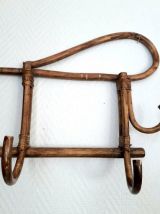 Porte-manteau mural en rotin vintage, vers 1970 