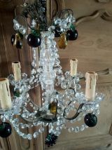 Lustre bronze pampille en cristal de bohème électrifié