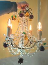 Lustre bronze pampille en cristal de bohème électrifié