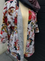 Kimono velours ras doublé rayures, fait main, modèle unique