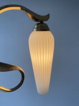 PAIRE D’ANCIENNES APPLIQUES EN OPALINE ET LAITON VINTAGE