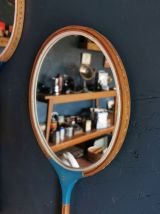 Miroir mural ovale raquette badminton vintage "Bleu bois"