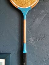 Miroir mural ovale raquette badminton vintage "Bleu bois"