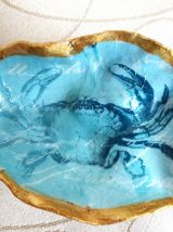 Coquille St-Jacques décor poisson,  huître déco crabe bleu.