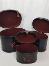 Trois boîtes à chaussures avec imprimé brodé - Cuir PU, bois
