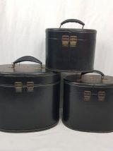 Trois boîtes à chaussures avec imprimé brodé - Cuir PU, bois