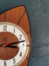 Horloge formica vintage pendule murale silencieuse Japy bois