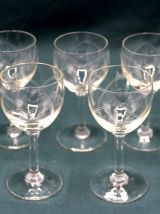 Ensemble de 5 verres à vin Art Déco en Cristal gravé -  Fr