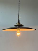 ANCIENNE SUSPENSION INDUSTRIELLE EMAILLEE BLEUE 24,5 CM 