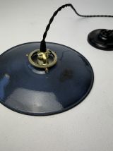 ANCIENNE SUSPENSION INDUSTRIELLE EMAILLEE BLEUE 24,5 CM 