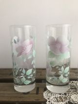 4 verres à eau fleuris 