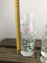 4 verres à eau fleuris 