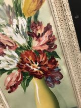 Tableau ancien bouquet tulipes perroquet