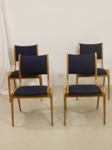 Lot de 4 chaises design scandinave bois courbé année 60. Ref