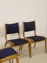 Lot de 4 chaises design scandinave bois courbé année 60. Ref