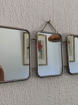 Miroir vintage 1960 triptyque barbier pied de poule marine -