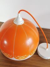 Lampe suspension vintage années 70 opaline "Orange fleurs" 