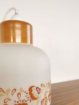 Lampe suspension vintage années 70 opaline "Blanc beige" 