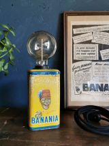 Lampe vintage salon bureau chevet métal jaune bleu Banania 
